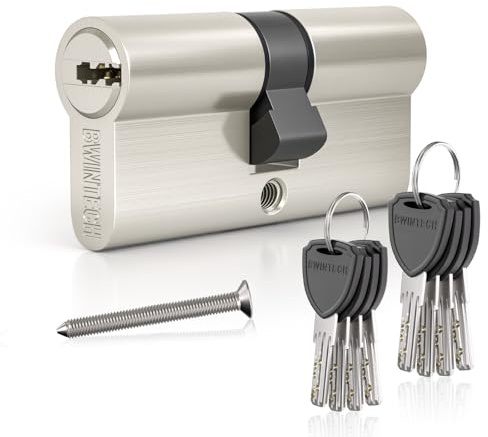 Bwintech Serrure à cylindre européen en laiton 100 mm (45/55), serrure à barillet, clé avec 8 clés à poignée en plastique, haute sécurité pour portes en PVC, en bois et composites