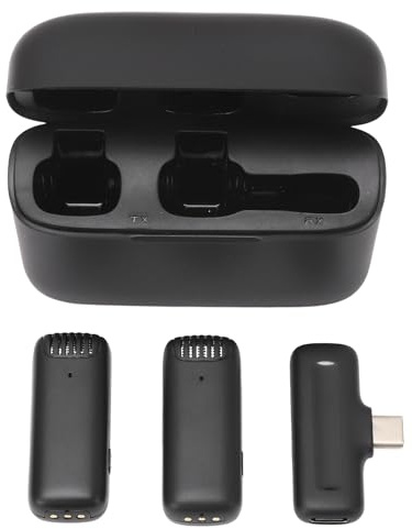Hamwesh Kabelloses Lavalier-Mikrofon, 2 Stück, Telefonmikrofon, Schnelle Verbindung, Rauschunterdrückung, Mini-Clamp/Holder-on, Mikrofon mit Ladehülle für Videoaufzeichnung, Interview, Vlog und