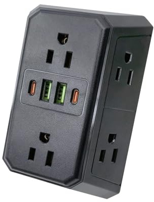 Prolunga per presa di corrente, Adattatore a muro con 6 prese, da viaggio compatta con porte USB per la casa, Estensione presa protetta da sovratensione, Hub di ricarica elettrica, Uso in viaggi