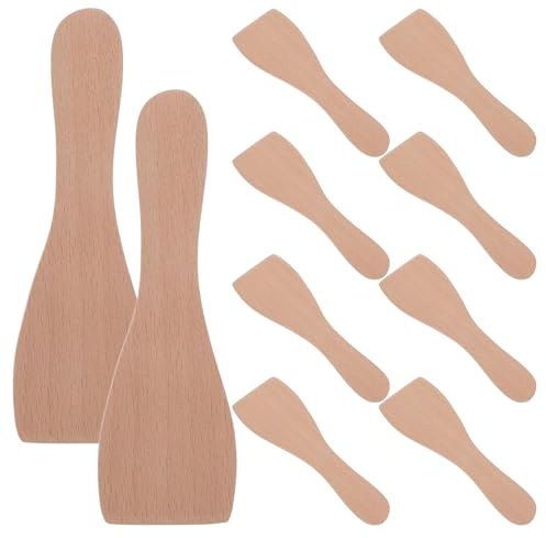 Beavorty Lot de 10 Spatules Plates en Bois de Hêtre pour Raclette et Pizza, Ustensiles Compacts et Ergonomiques, Résistantes à L'Usure, Utilisation Facile Cuisine