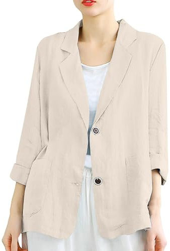 Generisk sweatblazer, stora storlekar, kavaj, elegant linneblazer, dam, svart, sportig kostymjacka, festlig kavaj, lätt sommarblazer med fickor, linnejacka, långärmad affärsblazer