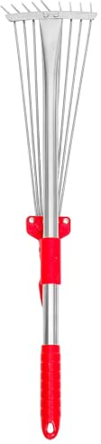 Petit Râteau de Jardin Télescopique en Acier Inoxydable Rouge | Poignée Ergonomique, Résistant à L’usure, pour Jardinage et Aménagement Paysager