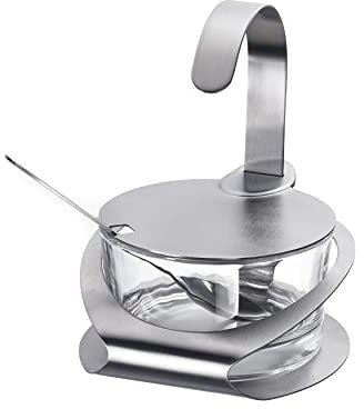 Westmark Contenitore per parmigiano o zucchero, Con base, coperchio e cucchiaio, 4 pz., Capacità: 150 ml, Acciaio inox/Vetro, Wien, Argento/Trasparente, 65112260
