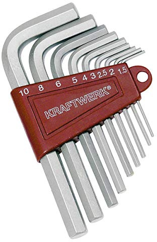 KRAFTWERK Innensechskantschlüssel Set 9-tlg. | Sechskantschlüssel Set 1,5 - 10 mm | Winkelschraubendreher extra Kurz im praktischen Halter | KRAFTWERK Art. Nr. 3601
