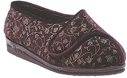 Shoesbyclaire Ladies New Wine Floral Superwide EEEE Fit Washable Velcro Fastening Comfort Warm Slippers (Womens UK 6)