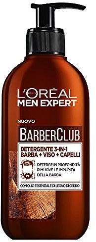 L'Oréal Paris Men Expert Barber Club, detergente 3 in 1 per barba, viso e capelli, senza sapone, deterge a fondo, 200 ml (confezione da 1)