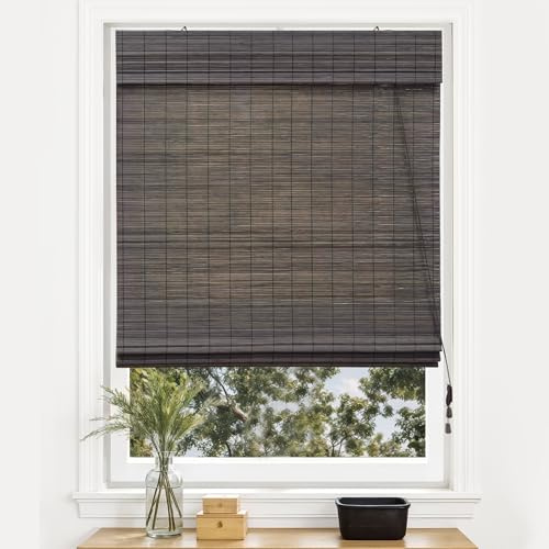 Victoria M. Bambus Raffrollo Sonnenschutz Sichtschutz Rollo Seitenzugrollo, für Fenster und Türen, Blickdicht, 70 x 220 cm, Dunkelbraun