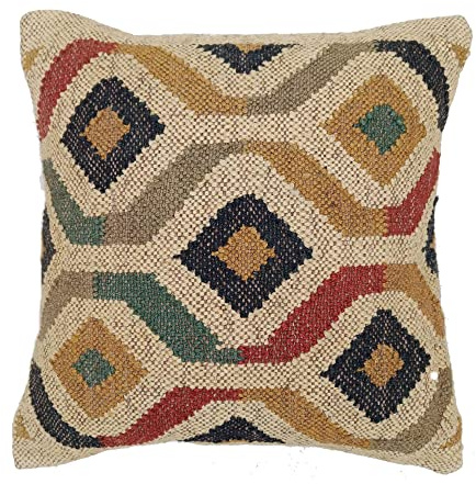 Trade Star indischen Kissenbezug aus Jute, handgewebte Teppich Kissen, Kelim Kissenbezug 18 x 18, Boho Home Decor, Vintage Kissen Schutzhülle Muster 1
