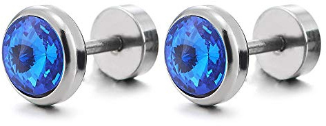 2 Orecchini con 6MM Blu Zirconi da Uomo Donna, Finto Dilatatore Fake Cheater Plug Gauges, Acciaio Inossidabile