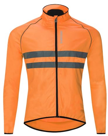 WOSAWE Men's High Visibility Cycling Wind Jacket Water Resistance Reflective Windbreaker, Orange L