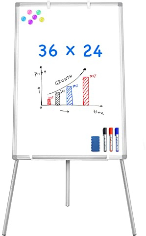 Easel Whiteboard - Magnetic Portable Dry Erase 36 x 24 Tripod Height Adjustable, 3' x 2' Flipchart Easel Stand White Board for Office or Teaching at Home & Classroom (36x24 White)
