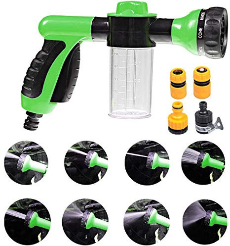 Garden Foam Water Sprayer, 8 Adjustable Patterns Heavy Duty Hose Nozzle Sprayer Gun, Comfort Rubber Grip High Pressure Flow Control Gardening Tool, for Watering Lawn Car Washing Pet Showering (Green)