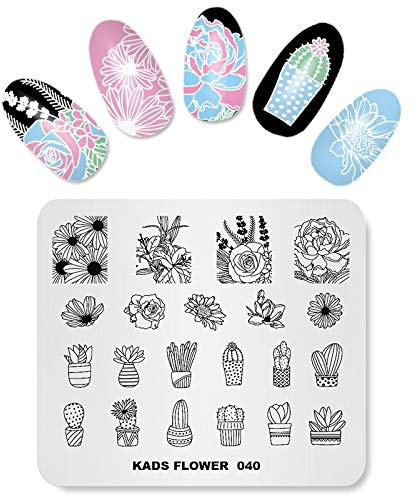 Alexnailart Stampo per unghie Stampo per nail art Stamp Template Immagine Stencil Manicure Stampa con modelli di cactus di fiori Nail Art Strumento fai da te