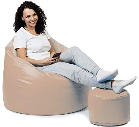 sunnypillow Premium XXL Sitzsack mit Hocker Riesensitzsack Outdoor & Indoor mit 320L Styropor Füllung Sessel für Kinder & Erwachsene Sitzkissen Sofa Beanbag viele Farben zur Auswahl Beige