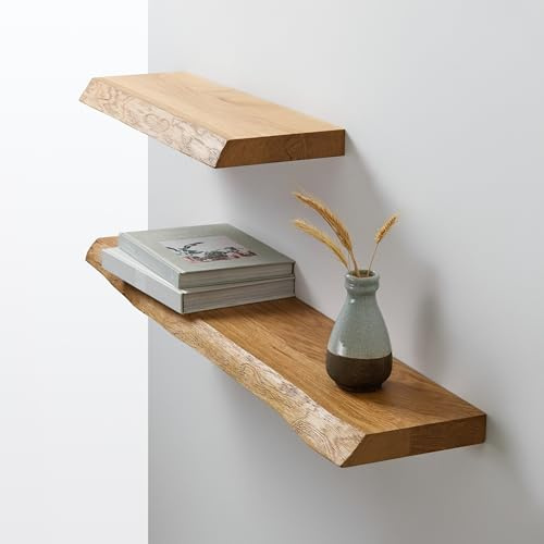 BestLoft Wandregal Wandboard Regal Wand Schweberegal Holzregal Bücherregal Wand Wandregal Holz kleines Regal Küchenregal Shelf Schweberegal Eiche mit Baumkante Naturkante (70cm)