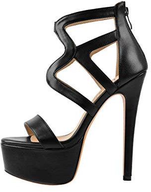 Only maker Damen Sandaletten High Heels Riemchensandalen Plateau Stiletto Sandalen Reißverschluss Lederoptik Schwarz 44 EU