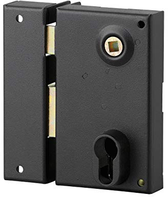 THIRARD - Caja de cerradura vertical de superficie de doble entrada con seguidor para apertura a la izquierda, distancia entre ejes de 45 mm, 73 x 125 mm, negra