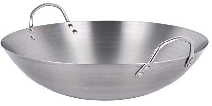 WRMIGN Padella Wok in acciaio inox non rivestito, grande professionale Wok con manico aiutante multiuso 34 60 cm padella 60 cm
