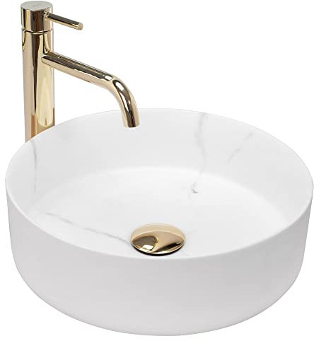 Rea Waschbecken Waschtisch Aufsatzwaschbecken Keramik Handwaschbecken Aufsatz Waschschale Marmor Grau Matt Rund 36x36