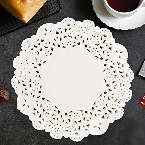 QPINGH 21,6 cm Papierdeckchen, runde Spitzendeckchen, Papier, 100 Stück, dekorative Papier-Tischsets, Großpackung für Hochzeitsgeschirr, Dekoration, Party