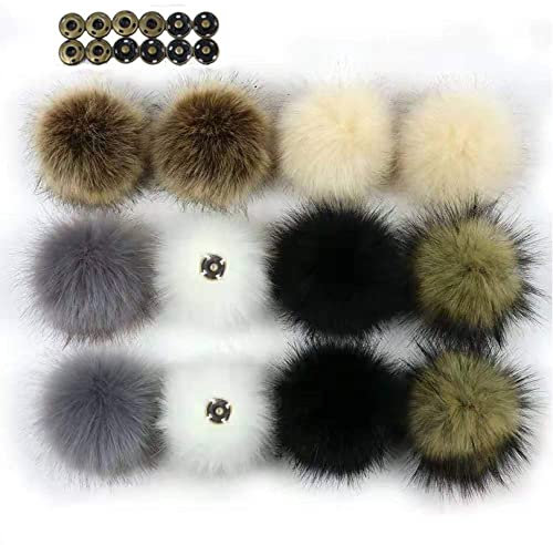 12 Stücke bommel mit druckknopf,12CM kunstfell pompon,Faux Fuchs Pelz Flauschigen Pompon Ball mit Abnehmbare Drücken Taste für Abnehmbare Strick Mützen Bekleidung Zubehör.