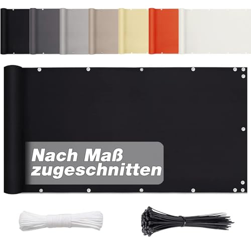 Aiyaoo Balkon Sichtschutz Windschutz 75 x 400cm Balkonbespannung Wetterfest Sichtschutz und Windschutz, Wasserabweisend Sonnenschutz, für den Gartenzaun oder Balkon - Schwarz