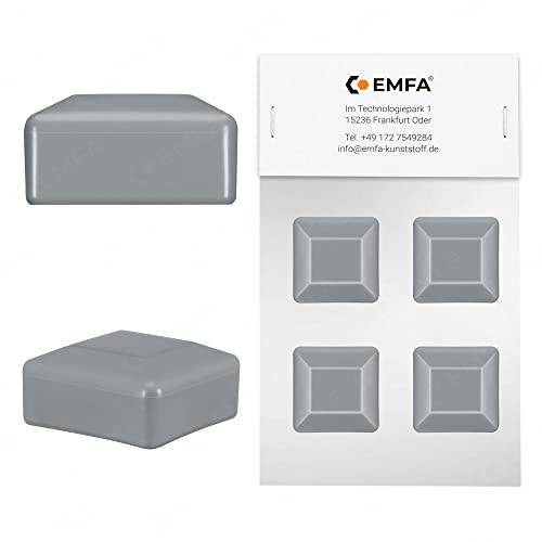 EMFA Zaunpfahlkappe 50x50 mm 4 Stück Grau Pfostenkappe quadratisch Zaunpfostenkappen Zaunabdeckung Kunststoff Deckel Zaunkappen 5x5 cm