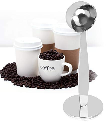 Cucchiaio da caffè, cucchiaio dosatore da caffè 2 in 1 con supporto per caffè espresso Cucchiaio da caffè in acciaio inossidabile Cucchiaio da caffè dosatore e pressante per caffè macinato e chicchi