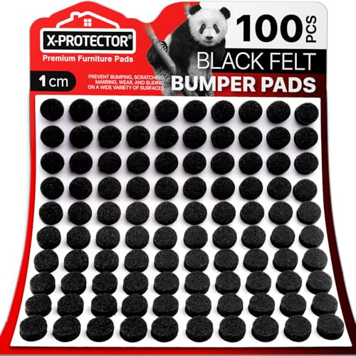 Cabinet Door Bumpers X-Protector 100 PCS - Small Furniture Pads 1cm | Black Felt Bumpers - Self-Adhesive Thick Felt Dots - Bumper Pads to Protect Glass & Other Surfaces!