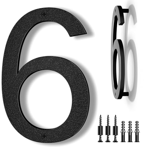IVERRA 8 Inch Large Floating House Numbers, Black Modern House Number for Outside, Home Address Numbers for Outdoor Garage Gate Wall Street (6)