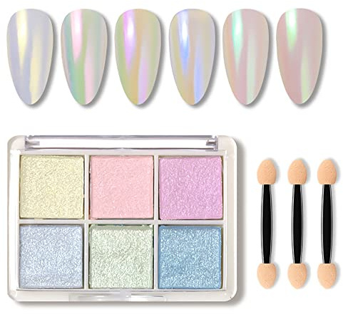6 Farben Chrom Glitzerpulver für Nägel, Chrome Nail Powder, Neon Pearl Nail Art Pulver Nagel Pigment Pulver Set DIY Nageldesign