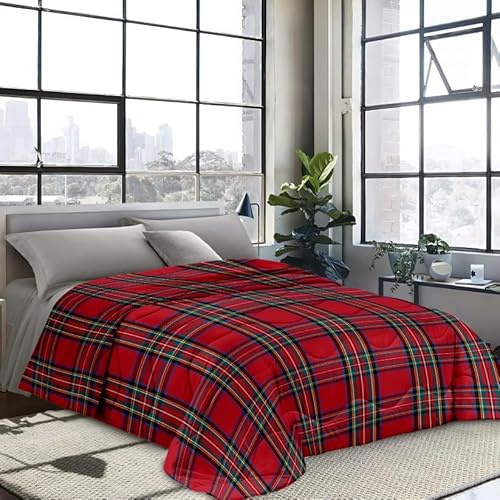 INTRECCI Piumino Matrimoniale, 260 x 260 cm, Piumino Ecologico, Caldo, Invernale, 300 g/m², Anallergico e Antiacaro, Made in Italy, Lavabile in Lavatrice, Soffice, Morbido. Fantasia: Tartan Rossa