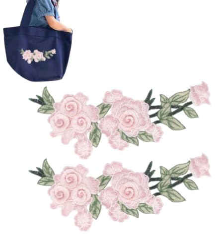 Gestickte Blumen-Aufnäher, 2 Stück Pfingstrosen-Blumen zum Aufbügeln für Kleidung