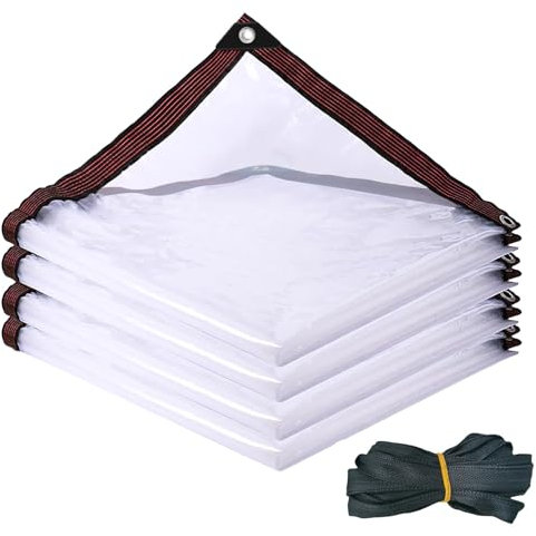 2 x 5m Bâche Transparente avec œillets - Étanche à la poussière - avec œillets - Bâche étanche aux intempéries - Protection Contre Le Vent et la Pluie - pour terrasse, pavillon, Serre