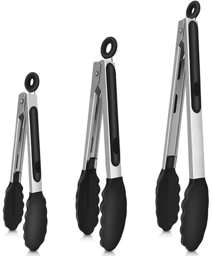 WWCFKID KüChenzange Silikon,Grillzange,KüChenzange,Zange KüChe FüR Salat, Kochen, Grillen, Edelstahl Und Bpa-Freie Silikonspitzen (7+9+12 inch)