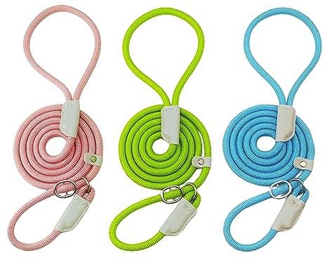 Nordkawa 3pcs Schlupf Leine Hundeleine, 5 FT Hundeleine Einstellbare Hundetraining Leine, Starke Nylon Seil Leine mit gepolstertem Griff, Hund Schlupf Leine für große mittlere kleine Hunde