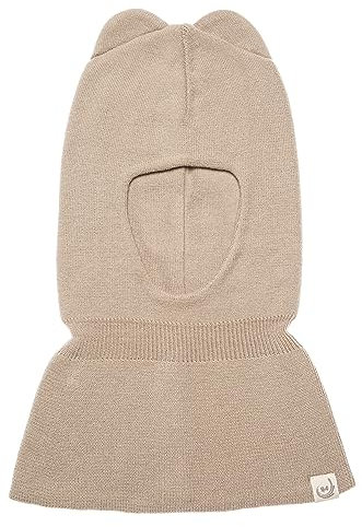 KNITAS Schlupfmütze Schalmützen aus Baumwolle für Baby Kinder I Winter Warme Gestrickte Sturmhaube Balaclava für Jungen und Mädchen 3-12 Monate I Doppellagiger Mütze in der Farbe Beige - Größe 40-44cm