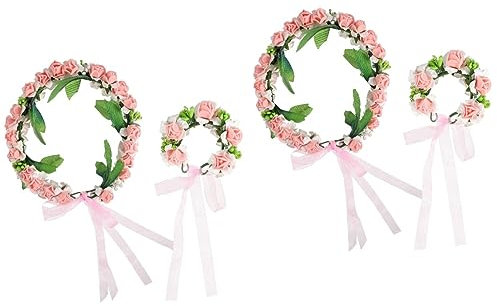 FRCOLOR 4 Stück Künstlicher Kopfkranz Blumenkranz Kopfschmuck Armband Mit Blumenkranz Blumen- Armband Floraler Haarkranz Rosengirlande Brautjungfer Hochzeit Blumenmädchen