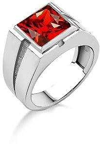 Roter Rubin-Silber-Statement-Ring Für Männer, Klarer Rubin-Herren-Solitärring Für Männer Aus 925Er Silber, Quadratisch Geschliffener Rubin-Steinring Für Männer