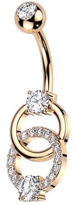 beyoutifulthings Bauch-nabelpiercing Doppel-Ring Pavé Zirkonia Roségold Clear Nabel-Piercing Chirurgenstahl Bananabell Stab-länge 10-mm