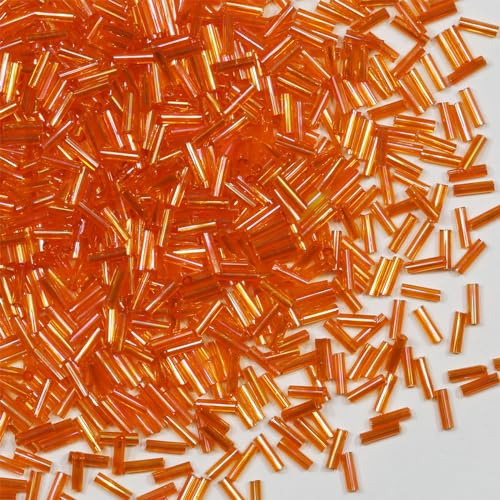 VOOMOLOVE 2420pcs/80g Tube Beads Glass Bugle Seed Beads Length 6mm for Jewelry Making (Orange)