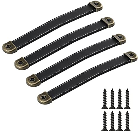 FEEIMOL 4 Stk Handgefertigter Leder Schubladengriff Antik Ledergriff Möbelgriff Schrankgriff Türgriff Kommode Schrank Knob Griffe Küche Zieht Knöpfe 160mm