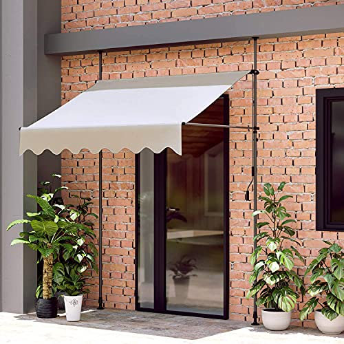 IBOWZ Markise Klemmmarkise Markise Manuell einziehbare Markise, verstellbare Pergola-Schattenabdeckung mit UV-Schutz, höhenverstellbar, einfache Installation ohne Bohren, Beige, 118,1 Zoll