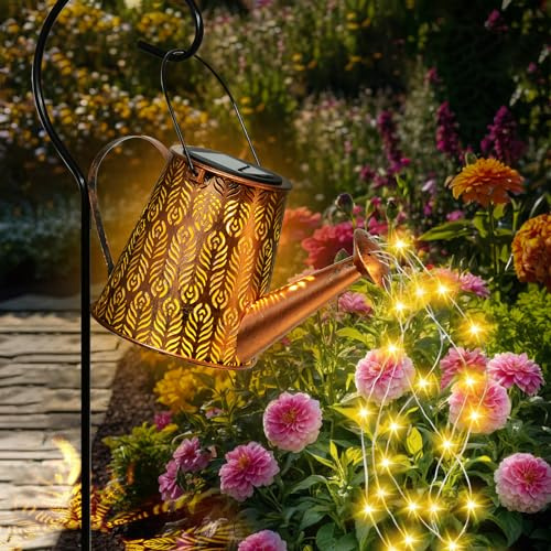 Qoosea Luz solar para regadera, adorno impermeable IP65 para exteriores con soporte, lámpara LED de cadena de hadas para patio, camino, patio, jardín, decoración de regalos