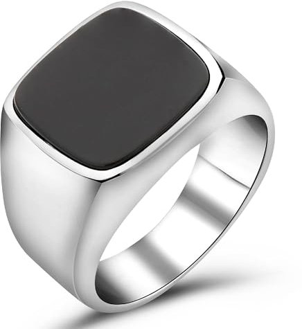 Siegelring Onyx Stein Schwarz Massiv 925 Silber für Damen und Herren Poliert Gestempelt 62 (19,7 mm Ø)