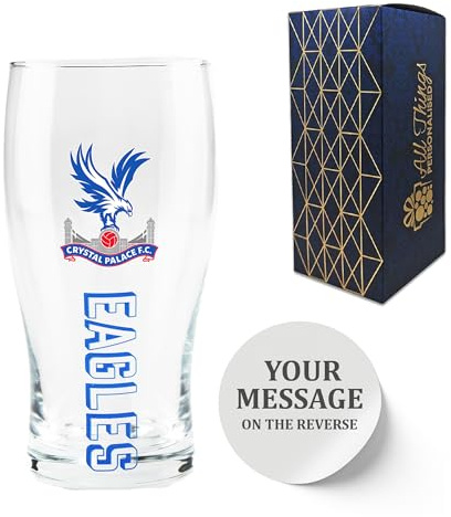 Personalised Engraved Crystal Palace Pint Glass, Made with Official Crystal Palace F.C. Tulip Pint Glass, Gift Boxed, 570ml or 20oz Capacity, Football Beer Glass