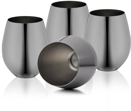 WOTOR Schwarze Weingläser, 4er-Set, 530 ml, unzerbrechlich, ohne Stiel, Edelstahl, Weinglas aus Metall für Outdoor, Reisen, Camping, Pool, Ideales Weinzubehör Geschenk