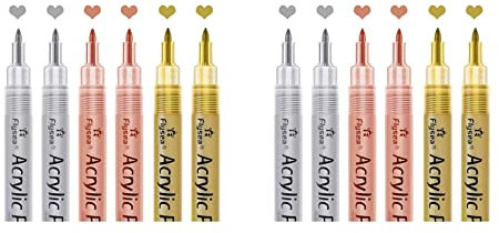 Xptieeck 2 set akryl lackpennor – guld, silver och rosé guld lackpennor, metalliska markörpennor, metalliska lackpennor set vattenbaserat
