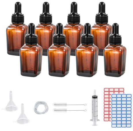 Dondeen Pipettenflasche 20ml,8 pcs braunglas glasflasche pipette,Apothekerflasche,tropfflasche,mit Spritze Trichter,für ätherische Öle, Parfümöle, Flüssigfarbstoffen Aromatherapie Mischungen (20ml)