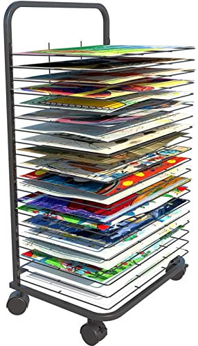QUSYZD Mobiler Kunst-Trockenständer für Klassenzimmer, Präsentationsständer für Kunstwerke aus massivem Metall, pulverbeschichtetes Design, Trockenständer mit Rädern, Malerhandw,-20 Layer:44x35x78CM
